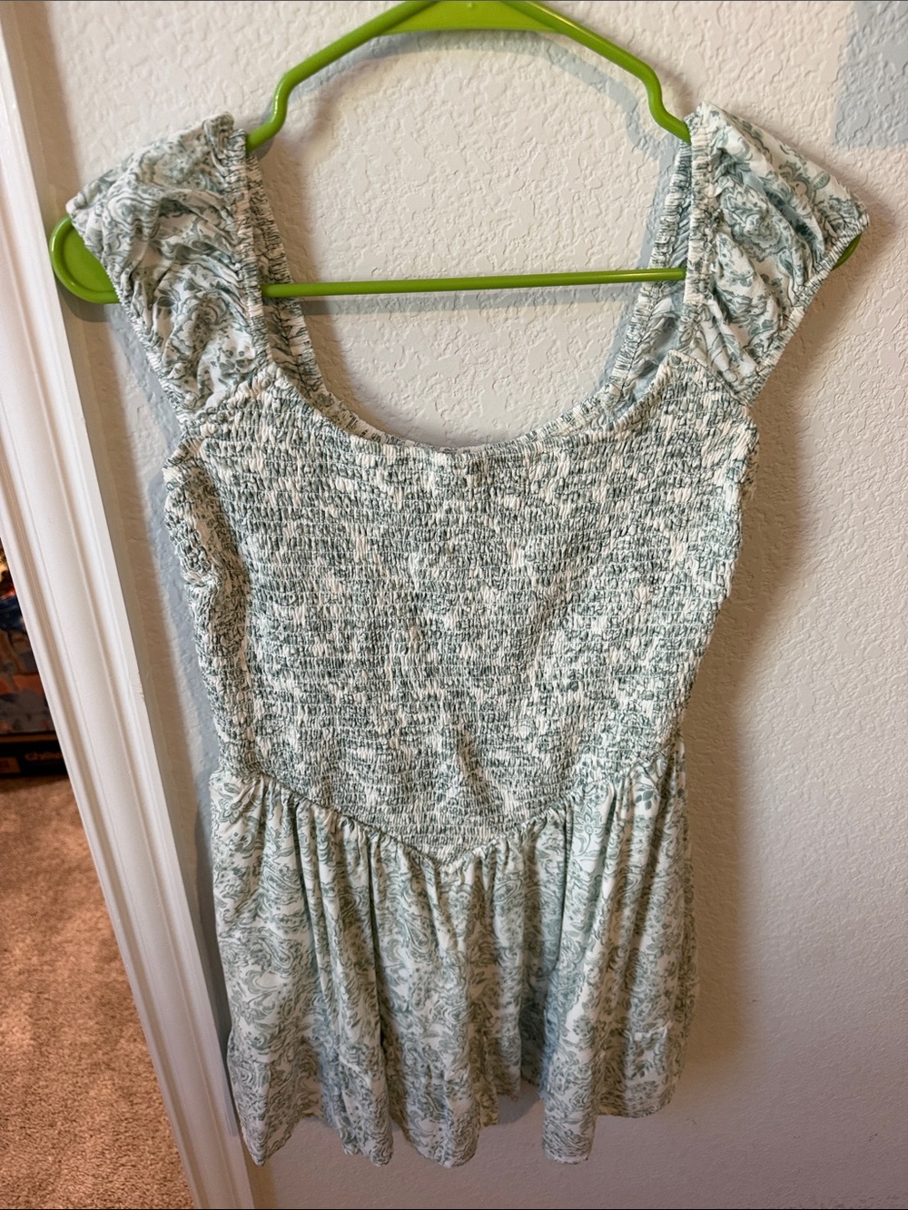 Hollister Smocked Dress in Light Green Floral